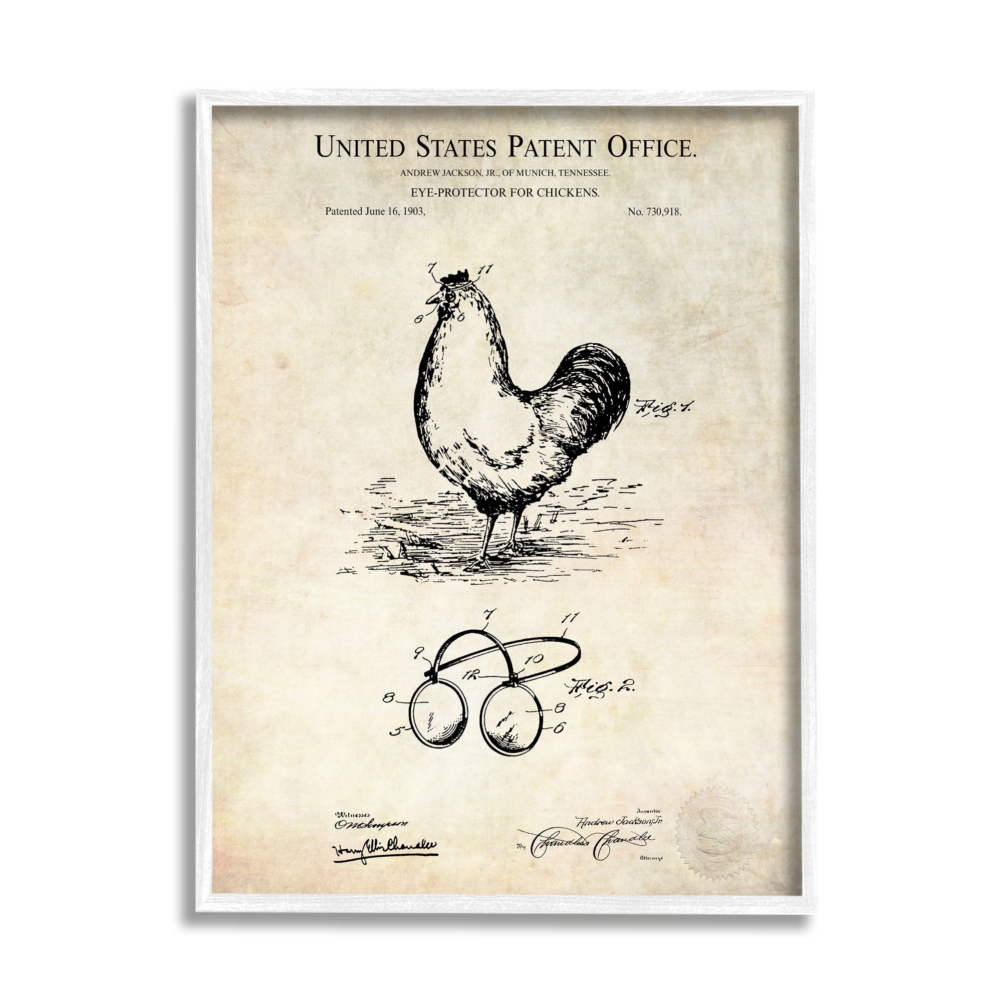 Stupell Industries Vintage Style Chicken Eye Protection Patent Blueprint Diagram Framed Wall Art, 24 x 30, Design by Karl Hronek