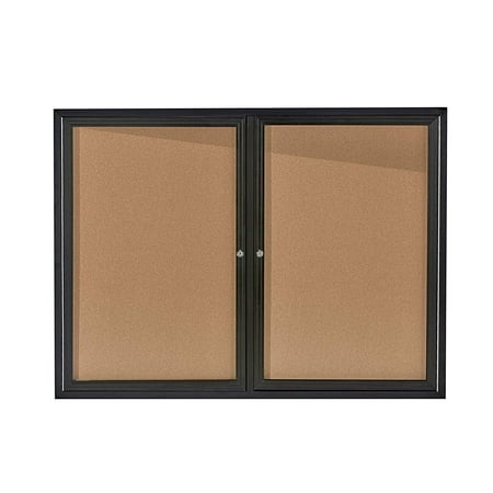 Adiroffice 504-02 48" X 36" Lockable Double Door Fabric Board Enclosed Bulletin Memo Board