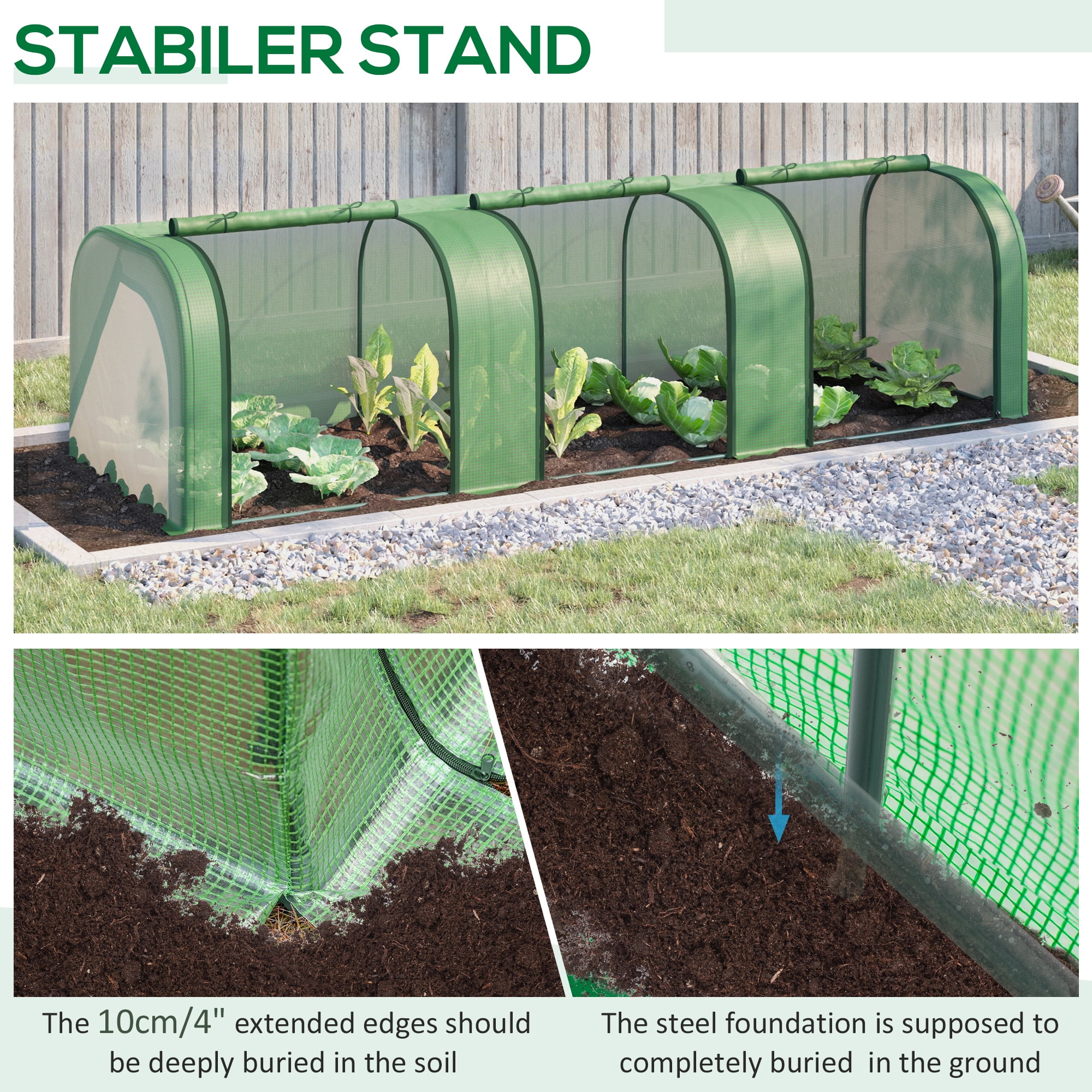Outsunny Portable Tunneled Greenhouse with 3 Zippered Doors, PE Cover