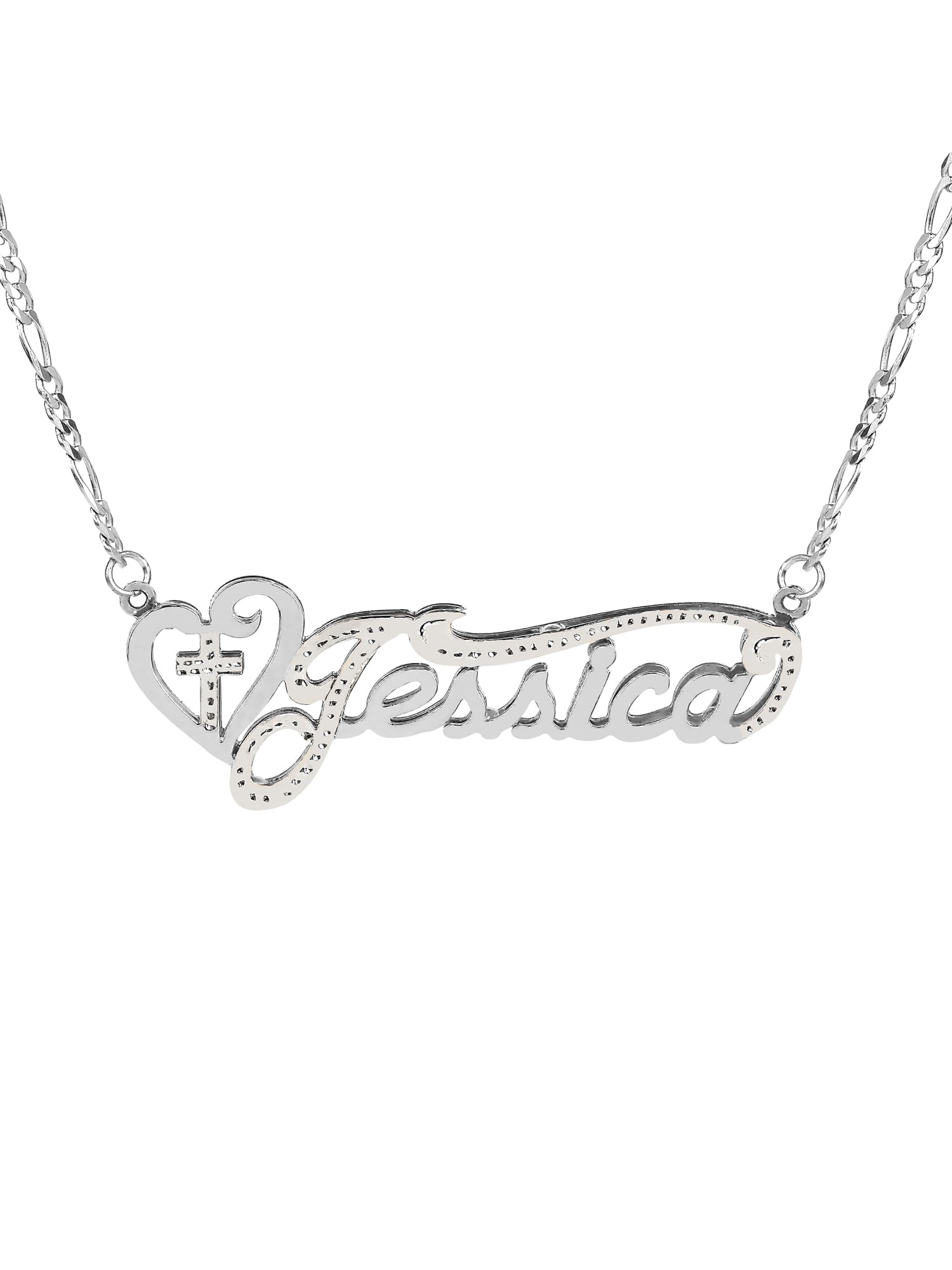 Personalized Sterling Silver, Gold Plated, 10k or 14k Religious Nameplate Necklace with Heart and Cross with an 18 inch... by Supplier Generic