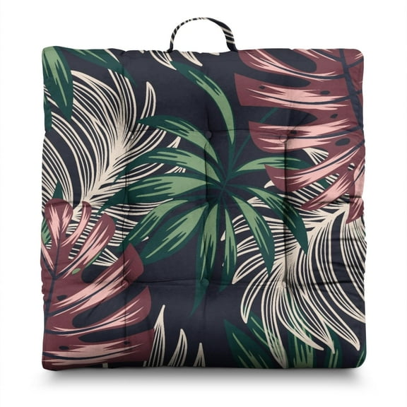 Tropical Oasis Seat Cushion – 22x22 Inch Floor Pillow, Dutch Velvet, Watercolor Palm Design (Dreamy Getaway Feel)
