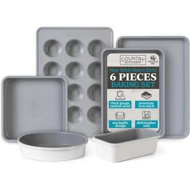 Country Kitchen 6-Piece Baking Pans Set with Non-Stick Textured Silicone Coating, Cream