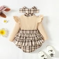 thumbnail image 4 of Baby Girl Fall Winter Outfit Set Plaid Romper Ruffles Long Sleeve Clothes Jumpsuit with Bow Headband, 4 of 9