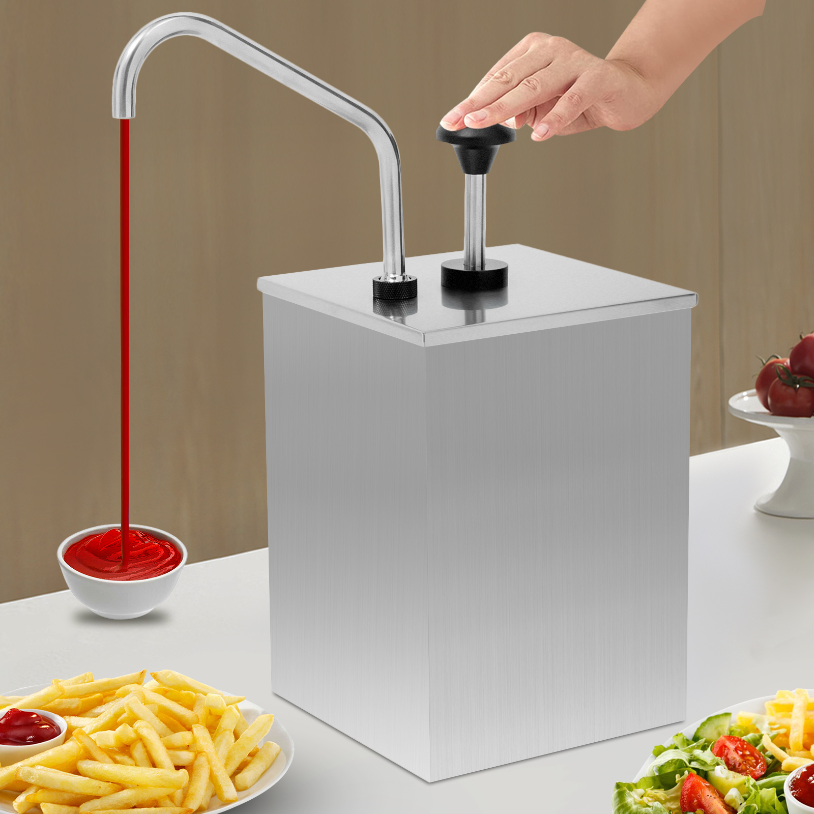 Peakora 304 Stainless Steel Sauce Dispenser Pump Commercial 4.2qt Squeeze Condiment Pump Station Large Capacity 1 Head Soy Syrup Salad Jam Dressing Seasoning Ketchup Dispenser Pump
