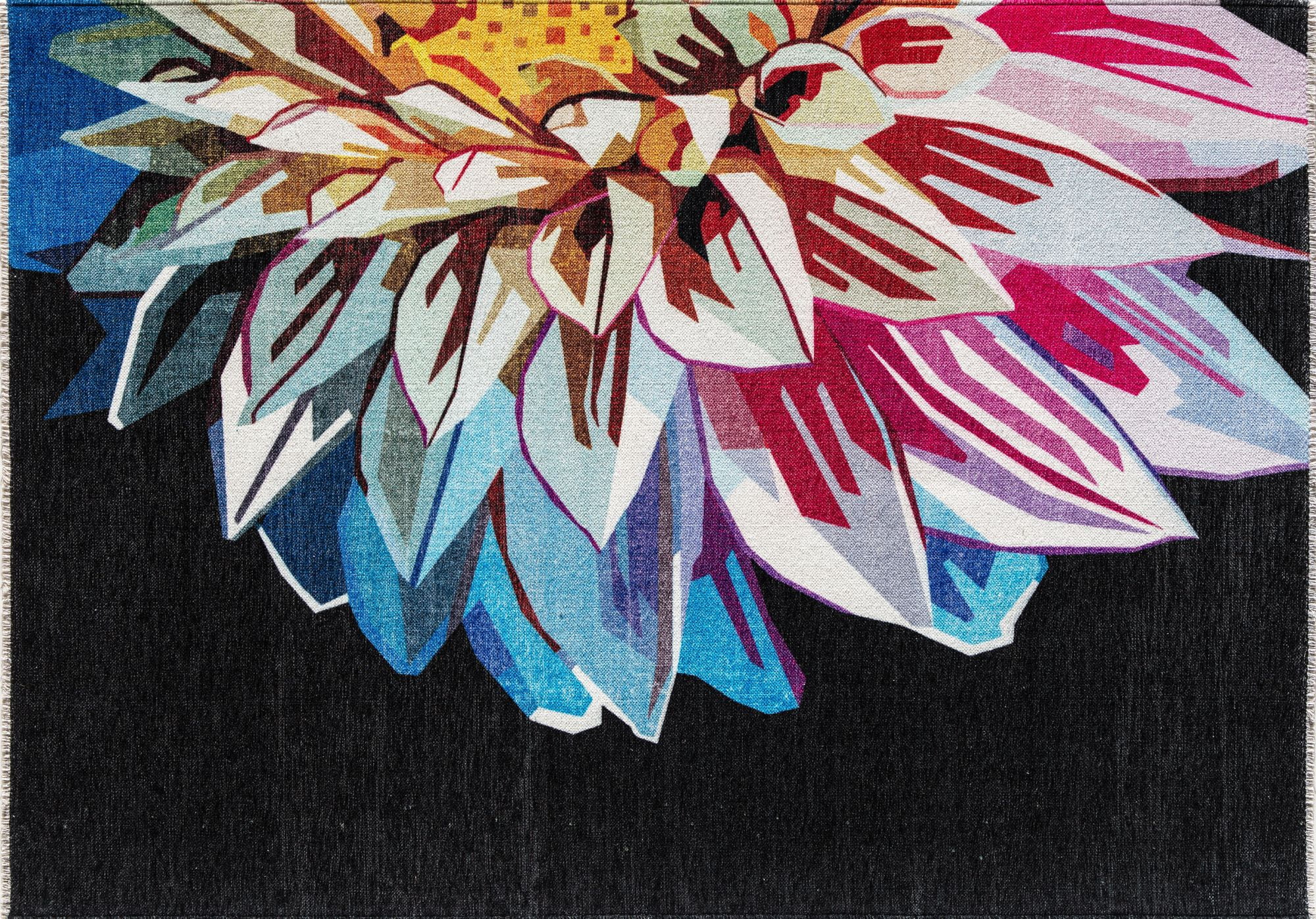 Elizabeth Sutton MI35A Eternal Dahlia Floral Modern Black Area Rug, 2'7" x 8'