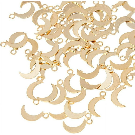 100Pcs Moon Shaped Charms Real 24K Gold Plated Charms Brass Golden Pendants Charms Dangle Charms Projects