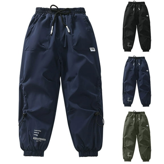 Avrntaa Boys Casual Cargo Pant Warm Windproof Jogger Pants Drawstring Waterproof Hiking Pants for 4-15Y