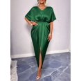 thumbnail image 6 of Women'S Satin Silky Long Sleeve V Neck Lace Up High Waist Side Split Maxi Dress Green L, 6 of 10