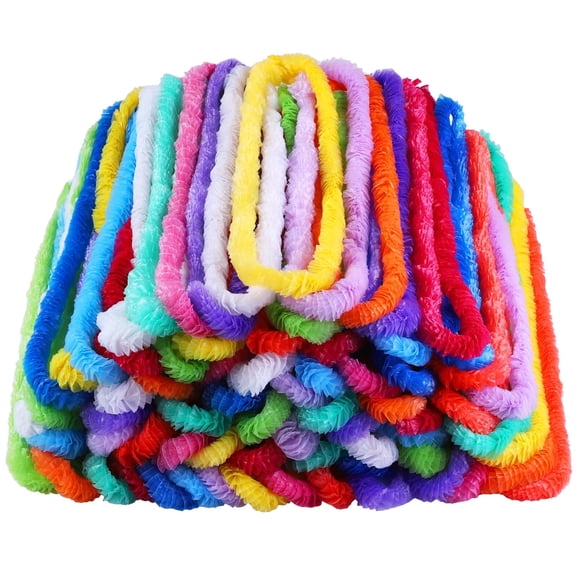 Elcoho 144 Pcs Plastic Leis Bulk, Plastic Lei Assortment, Vibrant Hawaiian Leis Necklace, Hawaii Tropical Necklaces for Pool Hawaiian Party Supplies, 12 Colors