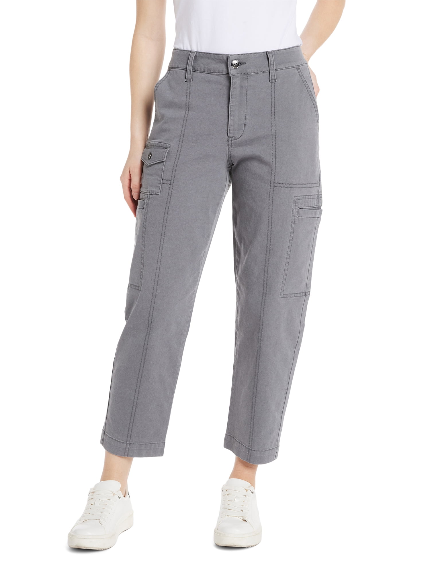 Time and Tru Women's Mid Rise Straight Utility Pants, 27" Inseam, Sizes 2-20