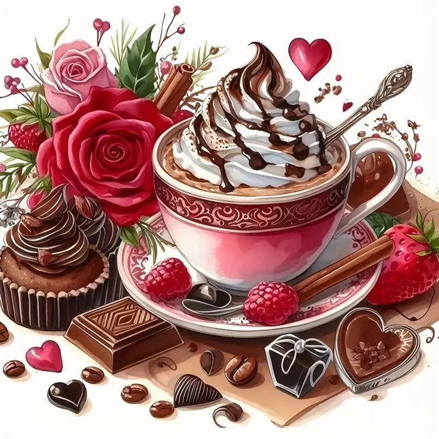 Colorful Coffee and Pastry Roses Canvas Rhinestone 5D DIY Diamond Embroidery Kits Art, 35*35 cm, frame not included.,3739