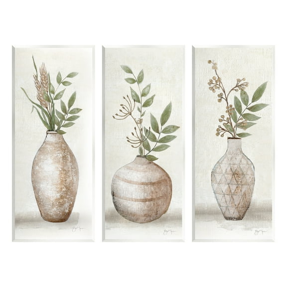 Stupell Industries Botanical Still Life Vase Ikebana Blossoms Arrangement Graphic Art Unframed Art Print Wall Art, Set of 3, Design by Janet Tava