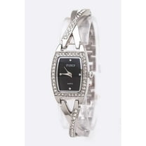 Studio Time Women's 20mm Crystal Bezel Stainless Steel Bracelet Wristwatch, Silver & Blue, (ST3175W)