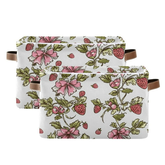 Ryvnso Strawberries Storage Basket Large Bin Foldable Boxes Toys Organizer 14.2x10.2x8.3in 2 PCs