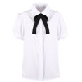 thumbnail image 6 of Women Button Down Blouses Peter Pan Collar Bow-tie Accordion Pleats Shirts Semi Formal White Shirts Office Lady Work Top, Short Sleeve S, 6 of 9