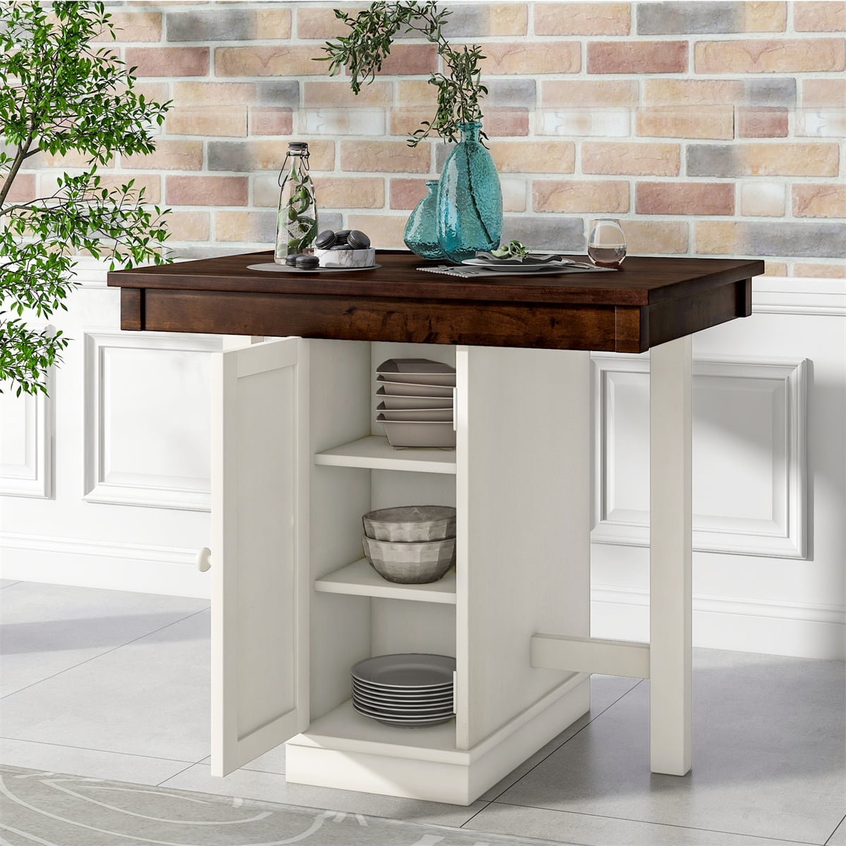 Counter Height Dining Table, Square Wood Table with 3Tier Adjustable