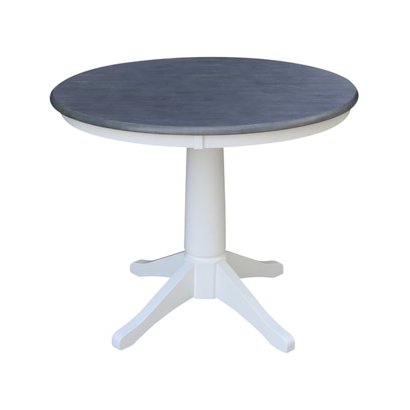 36 in Round Wood Pedestal Dining Table with 4 Chairs in White and Heather Gray