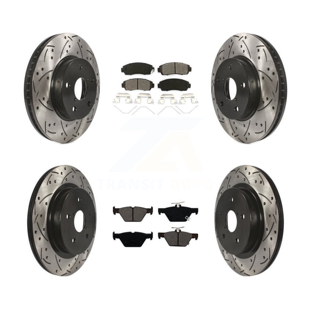 Transit Auto Front Rear Coated Drilled Slotted Disc Brake Rotors and Semi-Metallic Pads Kit for Car 2016-2019 Subaru Legacy 2.5L KDS-100543