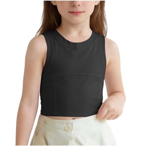 CHEEREAM Kids Workout Crop Tops Crew Neck Sleeveless Yoga Running Shirts Girls Fitted Athletic Tank Top Active