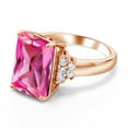 thumbnail image 3 of Gem Stone King 18K Rose Gold Plated Silver Pink Created Sapphire Ring for Women (10.30 Cttw, Gemstone September Birthstone, Emerald Cut 14X10MM, Available in Size 5, 6, 7, 8, 9), 3 of 5
