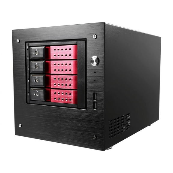 iStarUSA S-35-DE4RD Black Aluminum / Steel Tower Compact Stylish 4 x 3.5" Hotswap Trayless mini-ITX Tower - Red HDD Handle