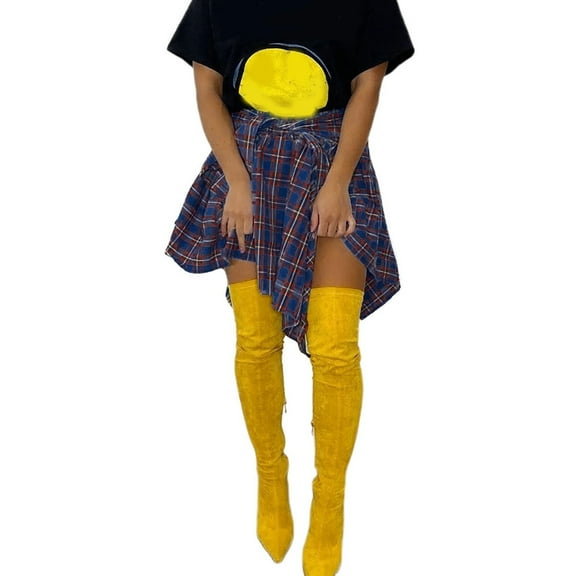 Akiihool Mini Skirt Women's Casual Plaid High Waist Pleated A-Line Uniform Mini Skirt (Blue,L)