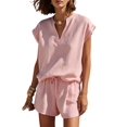 thumbnail image 3 of Women'S Two Piece Sets Summer V Neck Sleeveless Shorts Set Pink L, 3 of 7