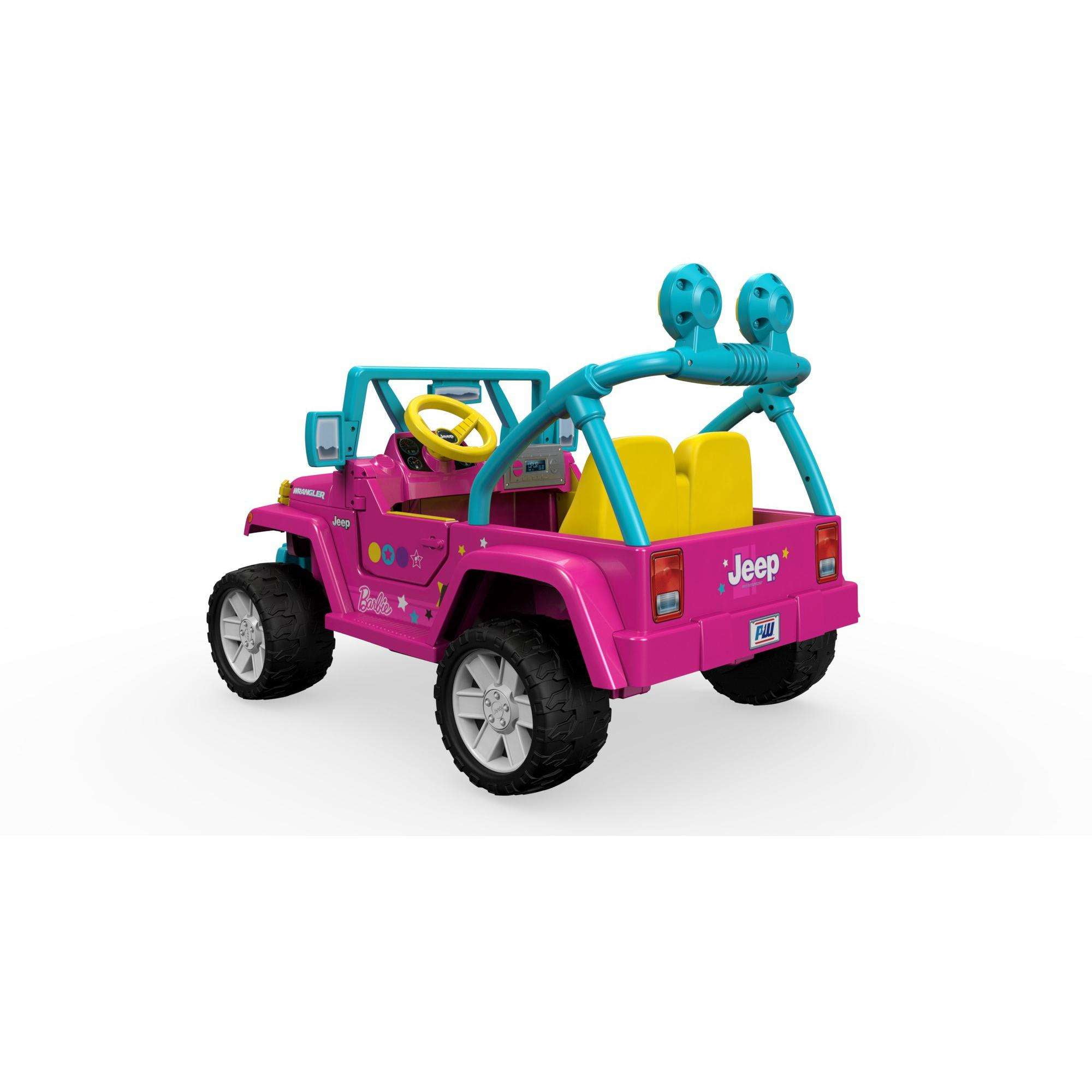 Fisher-Price Power Wheels Barbie Jeep Wrangler with Music and Power Lock  Brakes 