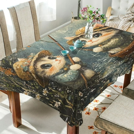 

BZSMCE Square Tablecloth Cute Cats Fishing Pattern Tableclothes