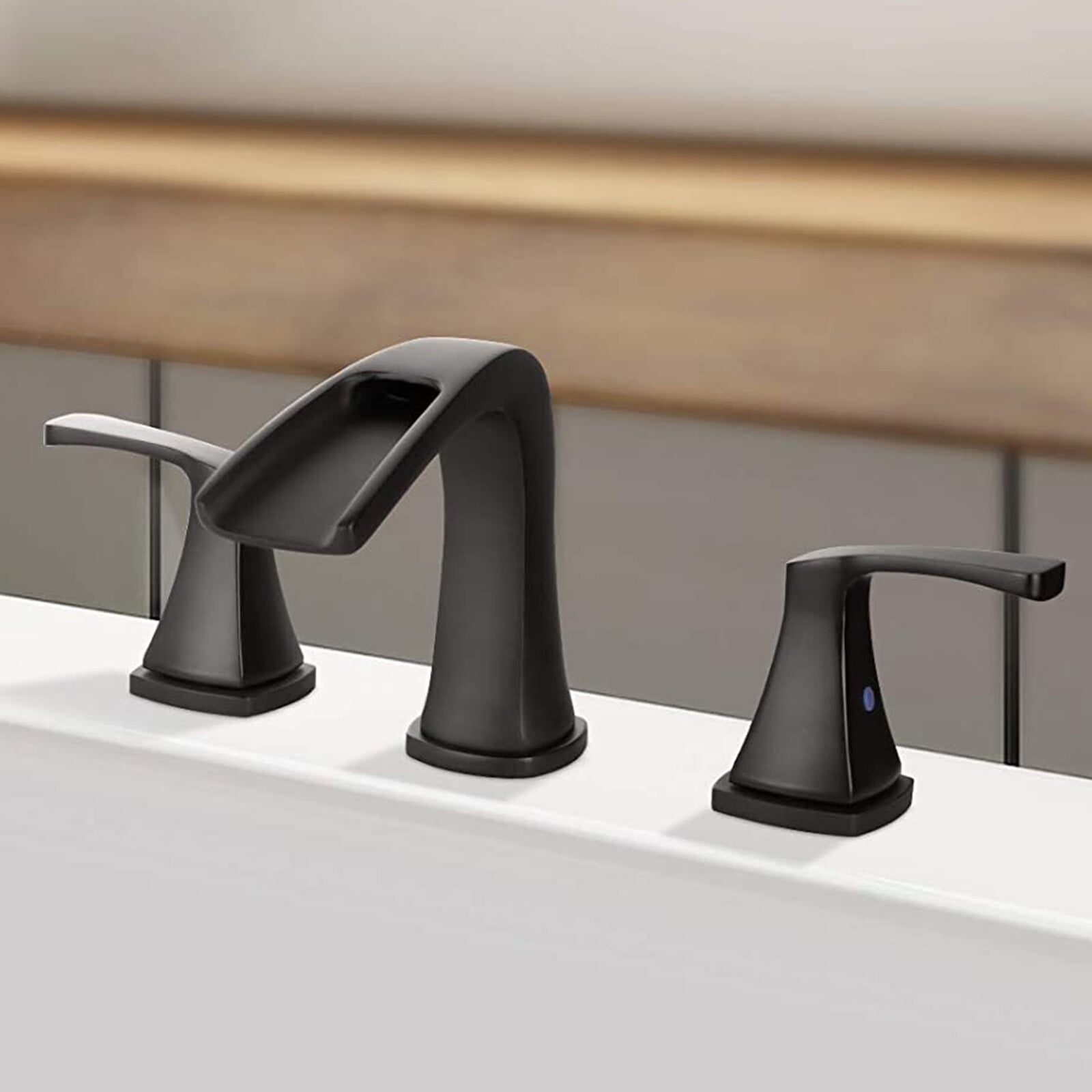 8" Widespread Bathroom Sink Faucet 3holes 2 Handle Waterfall Mixer w/Drain Black