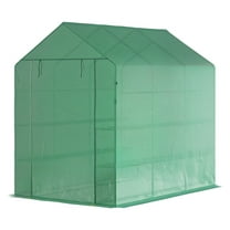 Walk-In Greenhouse 7x5x6 ft - Portable Plant Grow House with Shelves - Green PE Cover Steel Frame - Vegetable Herb Flower Garden Hothouse