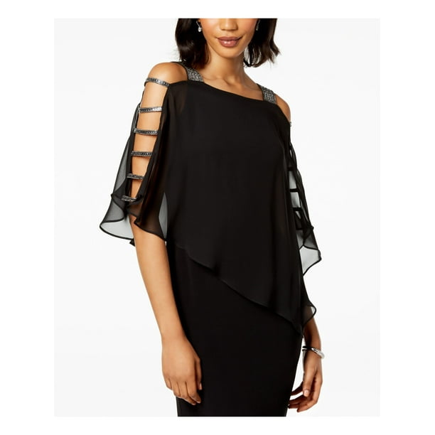 MSK Womens Black Rhinestone Beaded Pullover Lattice Detailed Arms