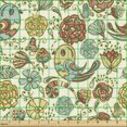 thumbnail image 2 of Floral Fabric by the Yard, Art of Birds and Various Flower Types Snails Graphic Garden Setting Image, Upholstery Fabric for Dining Chairs Home Decor Accents, Multicolor by Ambesonne, 2 of 5