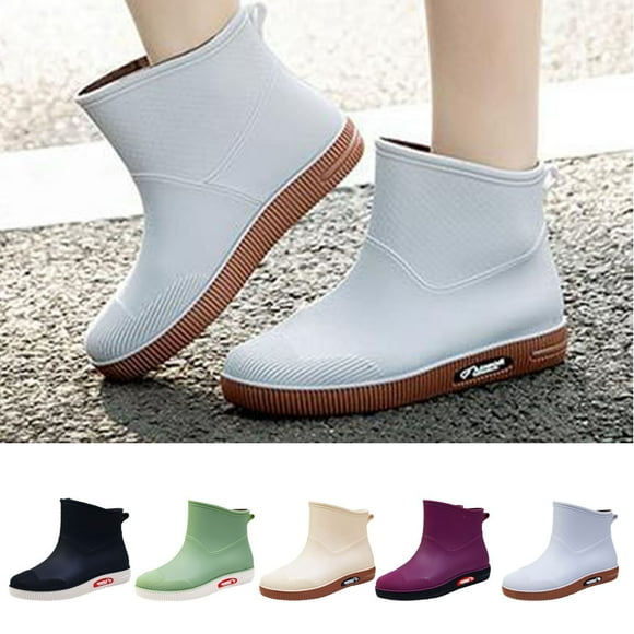 Short Rain Boots Women Rainshoes Short Tube Thermal Water Shoes Waterproof Rain Boots Rubber Boots Women White 540