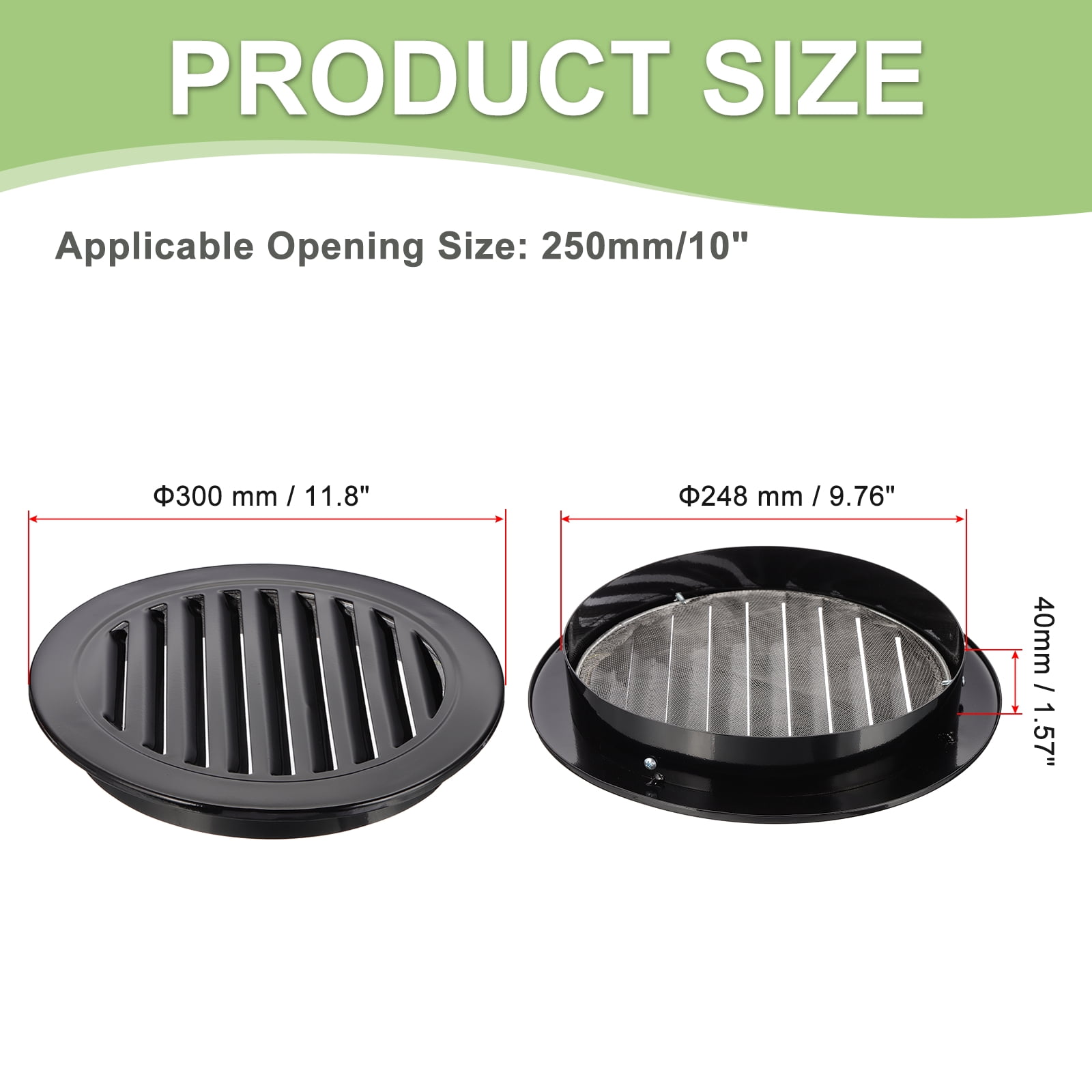 Round Soffit Vent, Aluminum Alloy Wall Vent Grille Cover for Exhaust Black 10 Inch