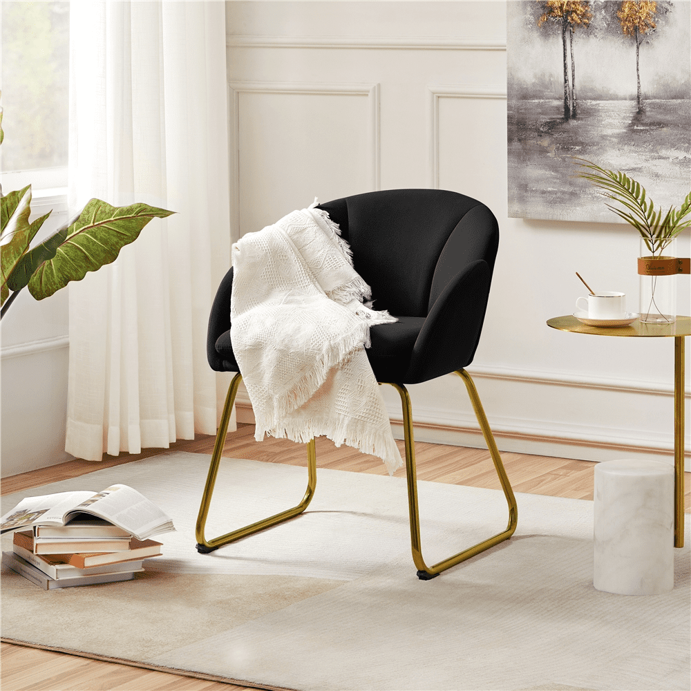 Alden Design Modern Velvet Accent Chair with Golden Metal Legs for Living Room, Black