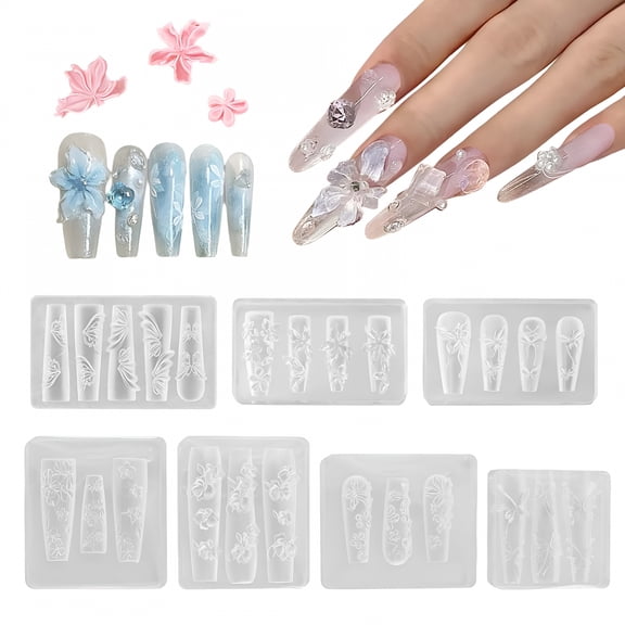 ACDANC Silicone Nail Art Molds 3D Flowers Nail Charm Molds with Carving Pen Clear Modeling Templates Hibiscus Flowers Cherry Blossom Design Mold for Resin Epoxy Professional Supplies