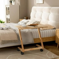 TV Tray Table with Casters, Solid Wood End Table for Small Spaces, Removable Snack Tray for Living Room Bedroom
