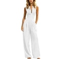 thumbnail image 2 of Women's Sleeveless Jumpsuit, Turndown Collar V-Neck With Pockets, Fashion One-Piece Pants For Office & Casual Outings White XL, 2 of 7