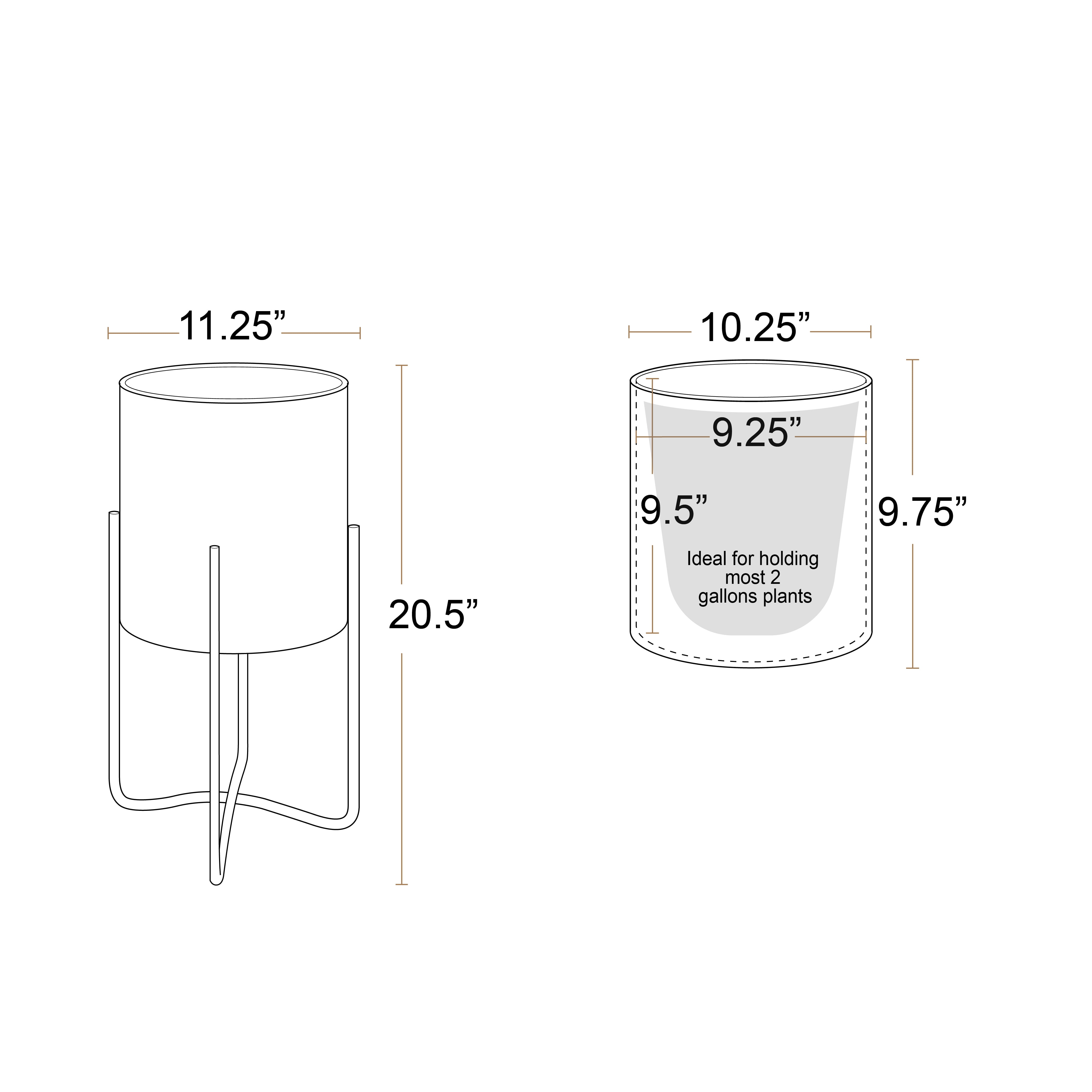 Raya White Mid-Century Modern Indoor Metal Pot Planter with Tall Metal Base - 20.5" H x 11.25" W