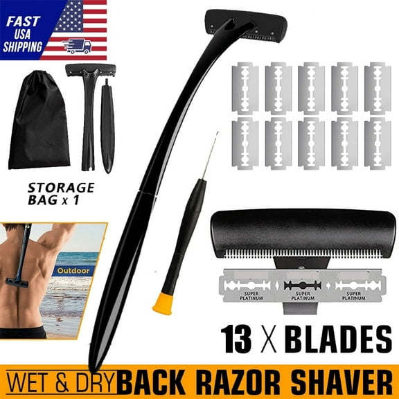 Airkoul Back Razor Long Handle Body Shaving Tool Wet &Dry W/Blade