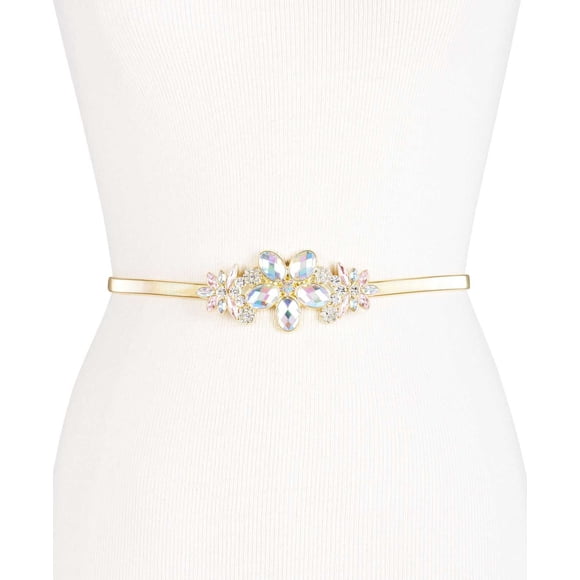 INC International Concepts Women’s Rhinestone Plaque Belts, Gold, Large / X-Large