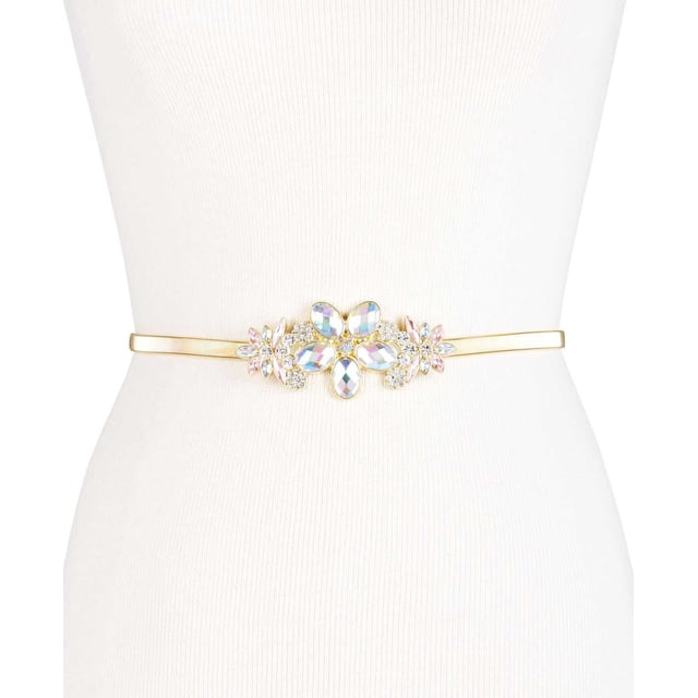 INC International Concepts Women’s Rhinestone Plaque Belts, Gold, Large / X-Large