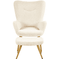 thumbnail image 5 of Renwick Boucle Accent Chair and Ottoman Set with Golden Metal Legs, Ivory, 5 of 10
