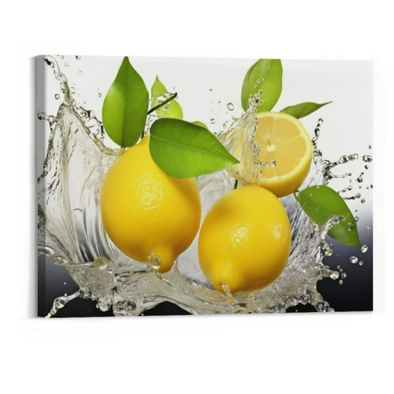 BCIIG  Kitchen Wall Canvas Fruit Lemon Splash Under Water Picture Wall Decor Fresh Fruit Paintings Fruit Shop Restaurant Decor Frame (20×16in)