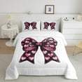 thumbnail image 2 of Manfei Cute Bow Knot Full Size Comforter Sets,Cartoon Lovea Pattern Bedding Comforter Set,Pink Black White Bedding Sets For Girls Teens,Luxury Bedroom Decor Reversible,3 Pieces, 2 of 8