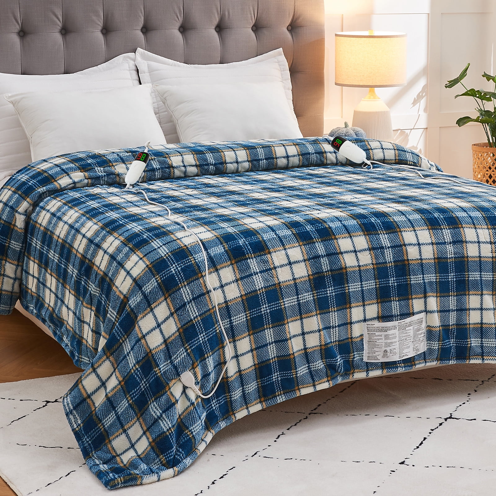 PMONPA Electric Heated Blanket for Adult, 63"x85" Soft Flannel Heating Blanket with 10 Heating Levels & 8 Hours Auto Off，Navy