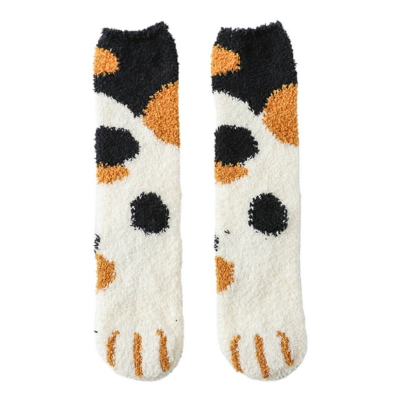 Aellinatey Women Winter Thicken Fuzzy Fluffy Cozy Warm Slipper Socks Cute for Cat Paw Animal Printed Soft Home Floor Sleeping Stockings Hosiery