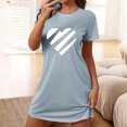 thumbnail image 2 of Xfvqtps Valentine's Day Nightgown for Women Plus Size Stripe Love Print Short Sleeve Crew Neck Solid Color Lightweight Soft Comfortable Pajamas Dark Gray, 2 of 6