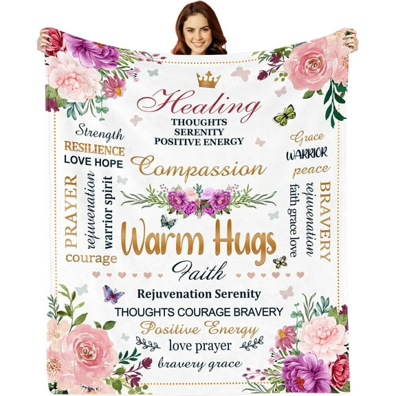 Inspirational Gifts for Women, Warm Hugs Healing Blanket, Get Well Gifts for Women After Surgery, Breast Cancer Gifts for Woman, Thinking of You Gifts for Women Soft Throw Blanket 60"x50"